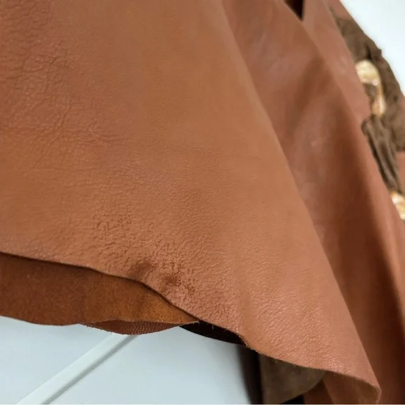 Handmade Vinatge Soft Brown Leather with Ceramic detail Poncho Topper - Picture 10 of 16